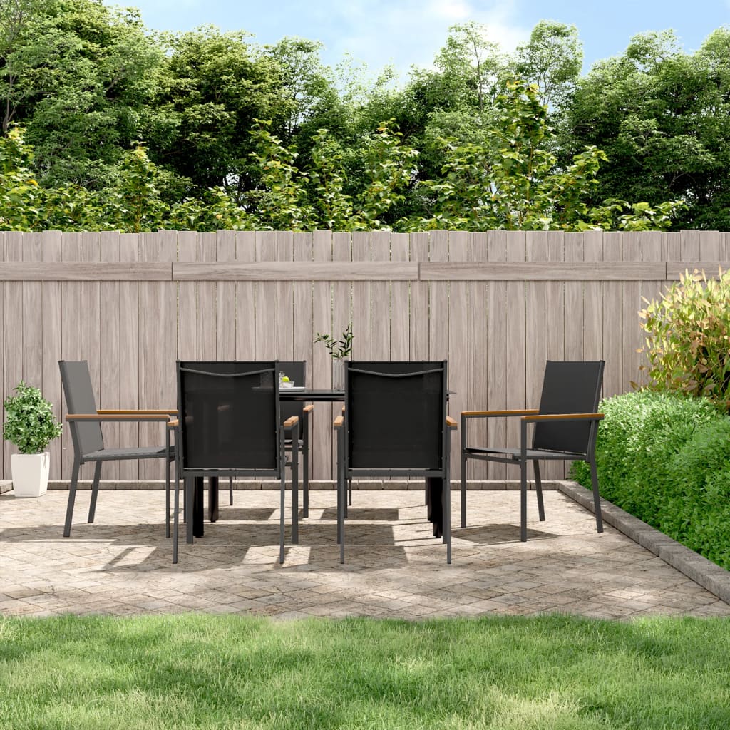 5 Piece Garden Dining Set Black Textilene And Steel
