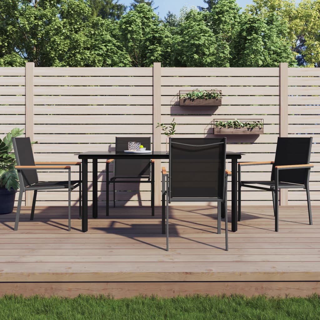 5 Piece Garden Dining Set Black Textilene And Steel