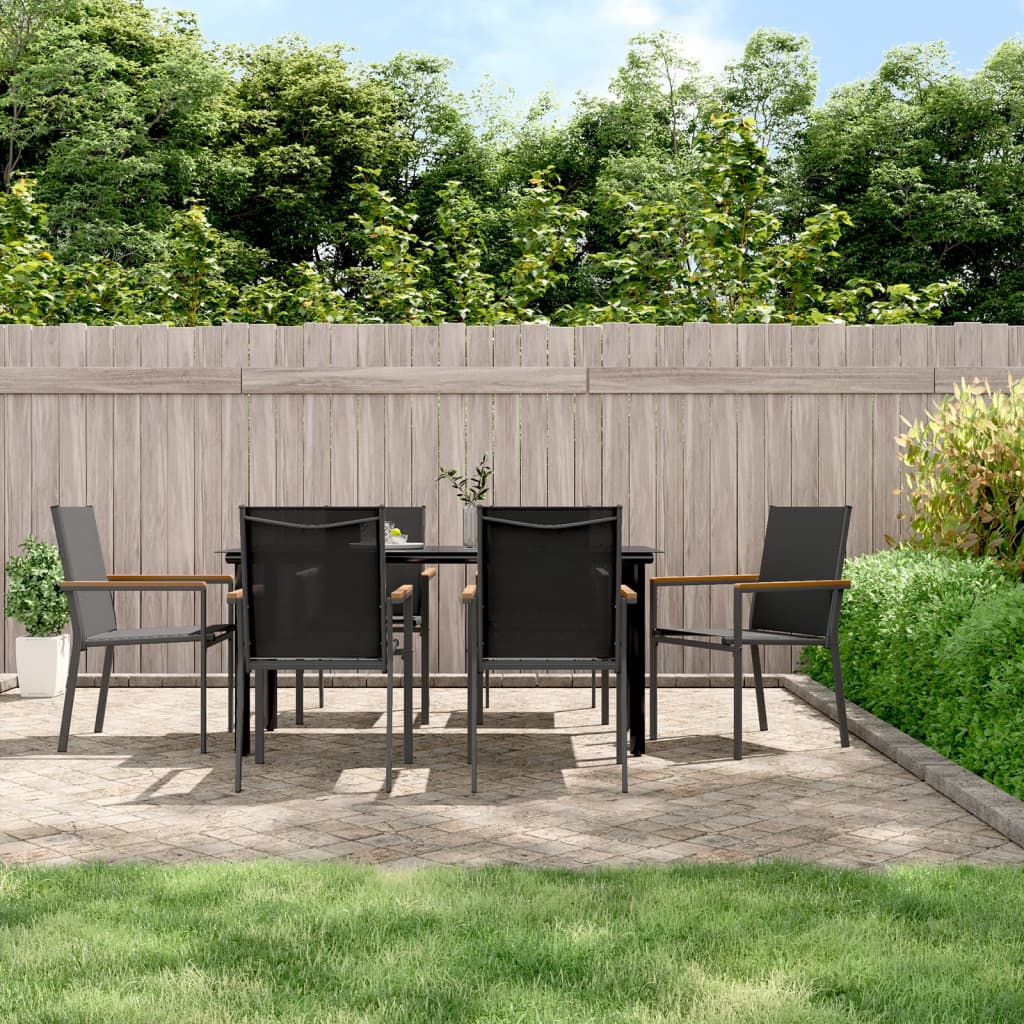 5 Piece Garden Dining Set Black Textilene And Steel