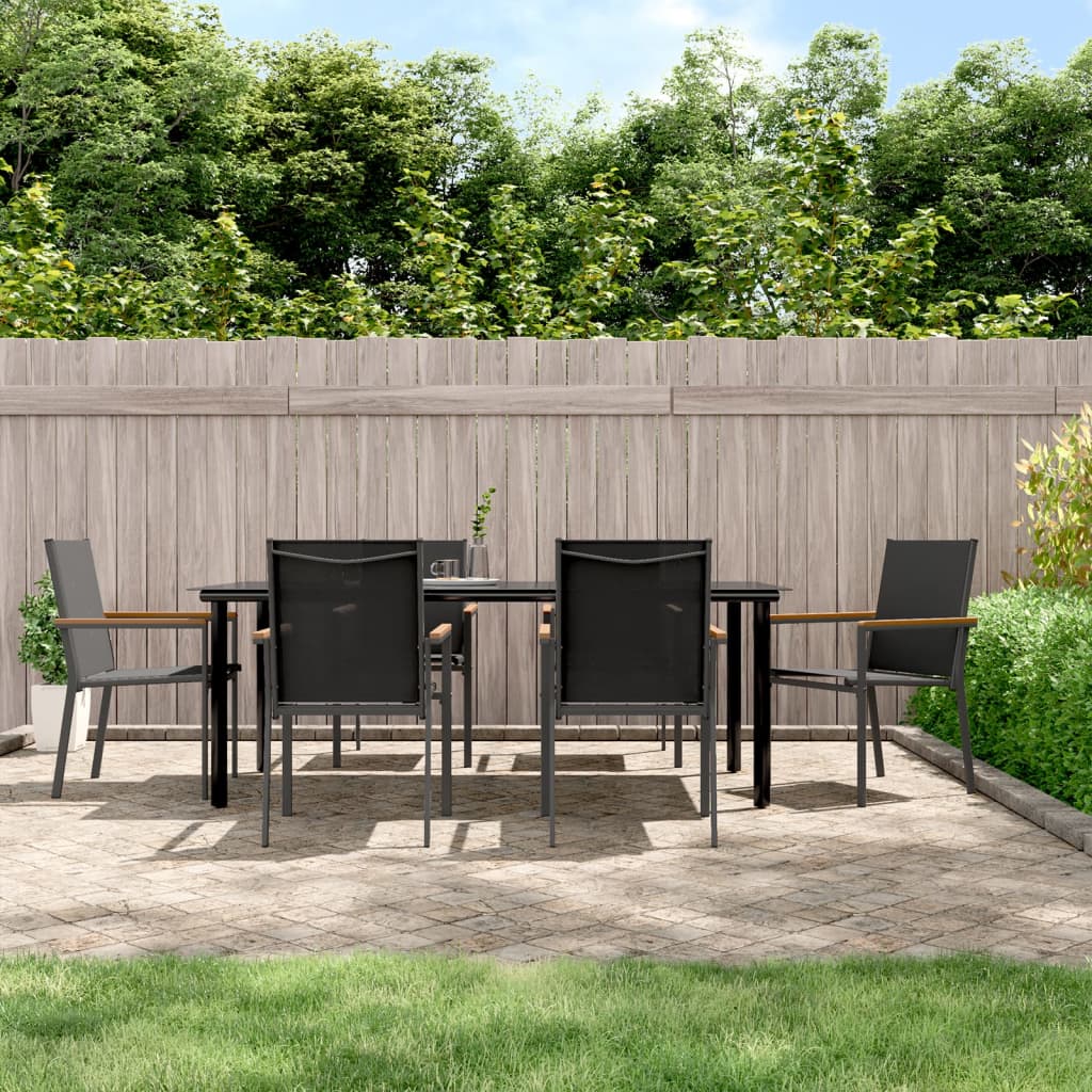 5 Piece Garden Dining Set Black Textilene And Steel