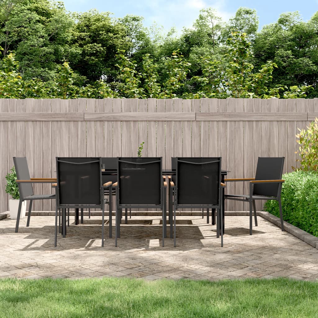 5 Piece Garden Dining Set Black Textilene And Steel