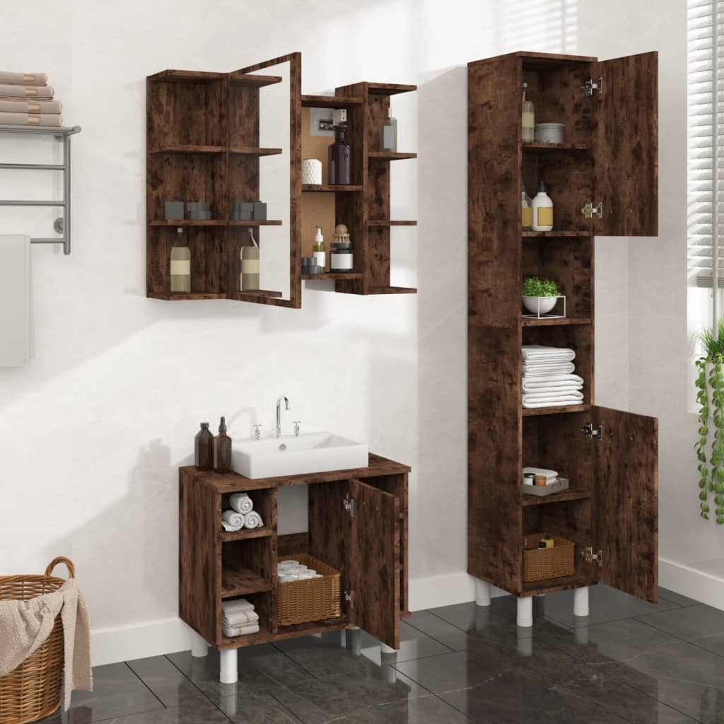 3 Piece Bathroom Furniture Set Engineered Wood