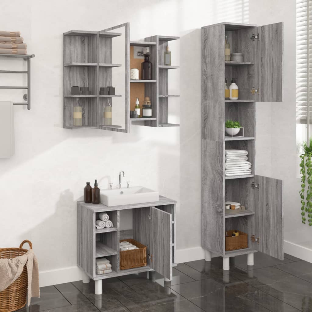 3 Piece Bathroom Furniture Set Engineered Wood