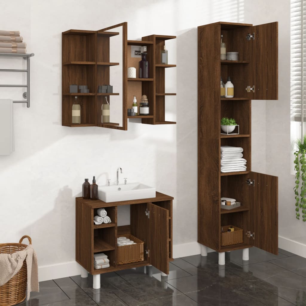 3 Piece Bathroom Furniture Set Engineered Wood