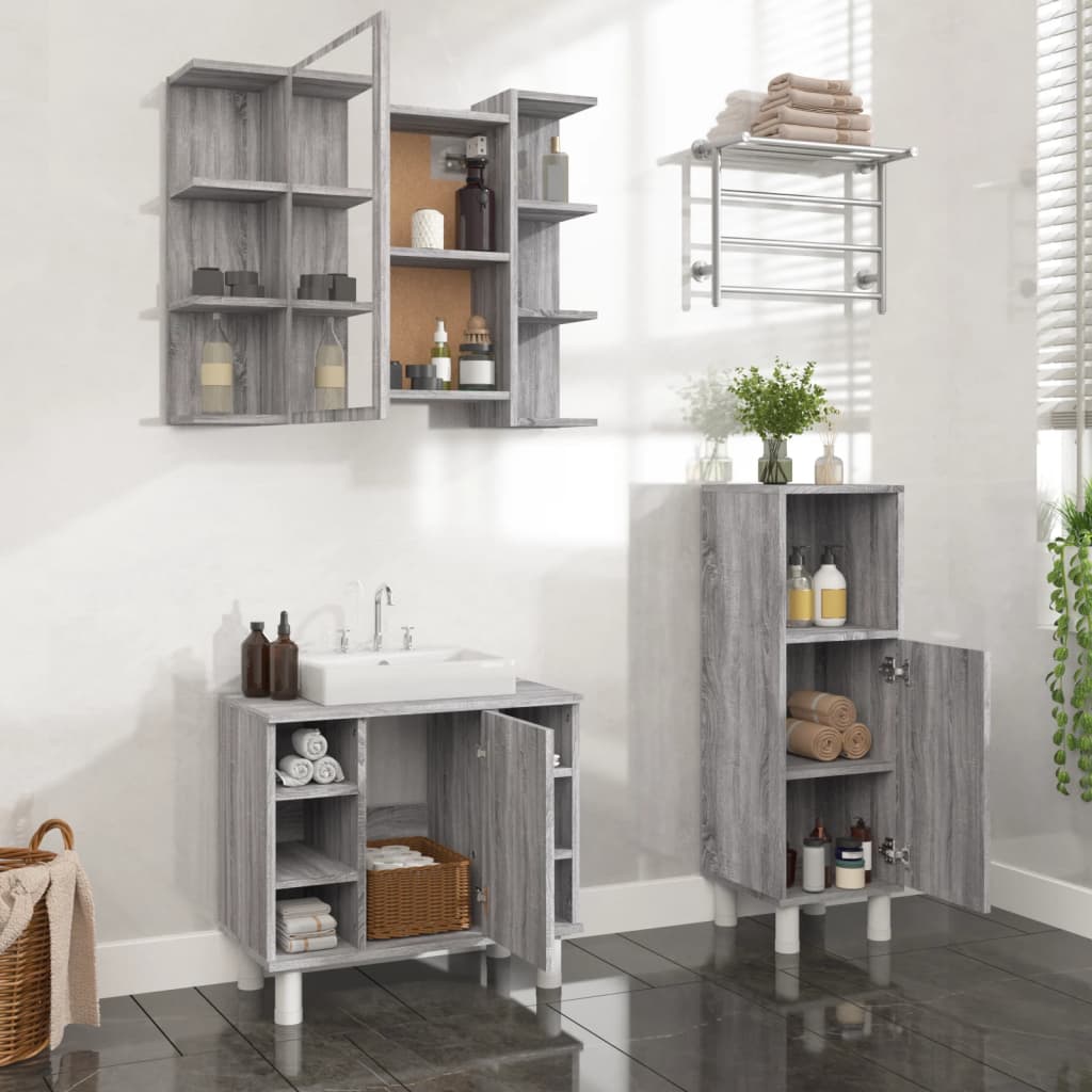 3 Piece Bathroom Furniture Set Engineered Wood