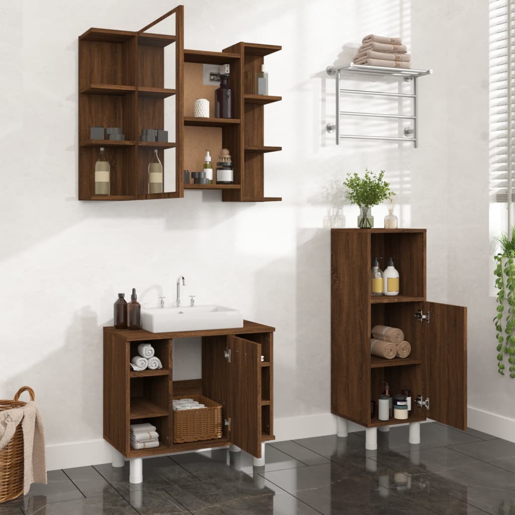 3 Piece Bathroom Furniture Set Engineered Wood