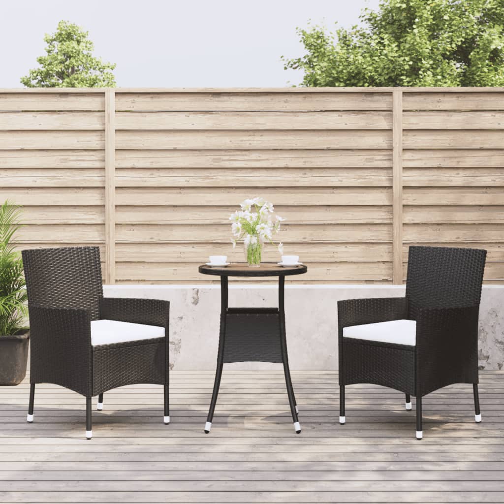 5 Piece Garden Bistro Set With Cushions Black Poly Rattan