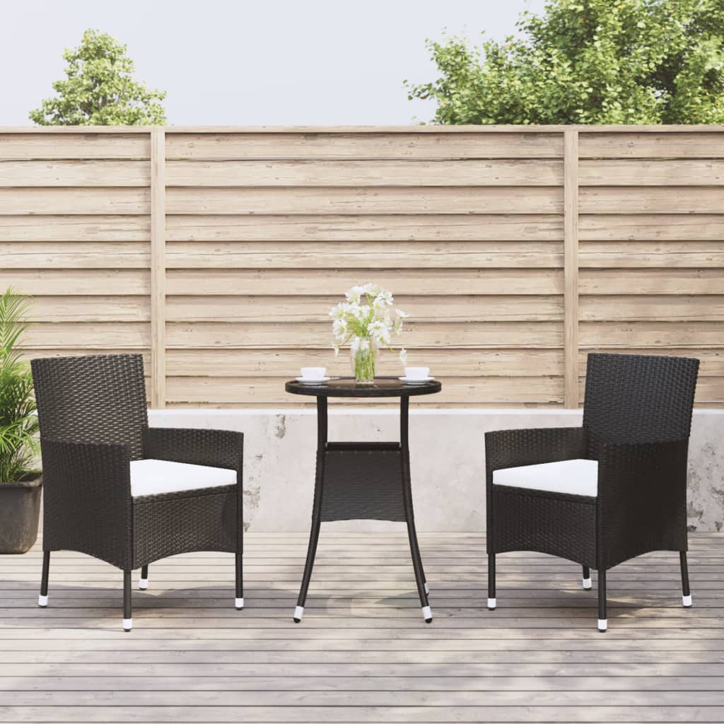 3 Piece Garden Bistro Set With Cushions Poly Rattan