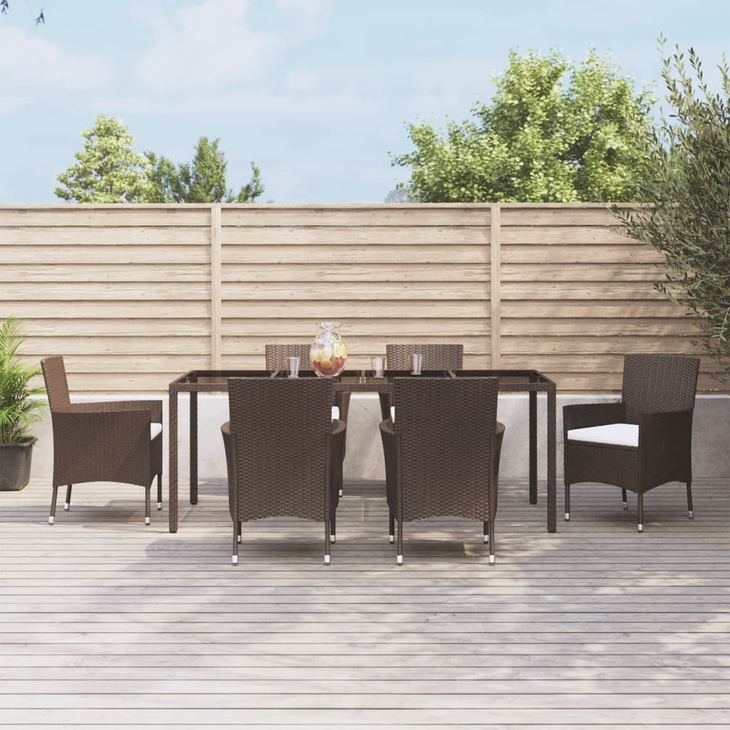7 Piece Garden Dining Set With Cushions Poly Rattan