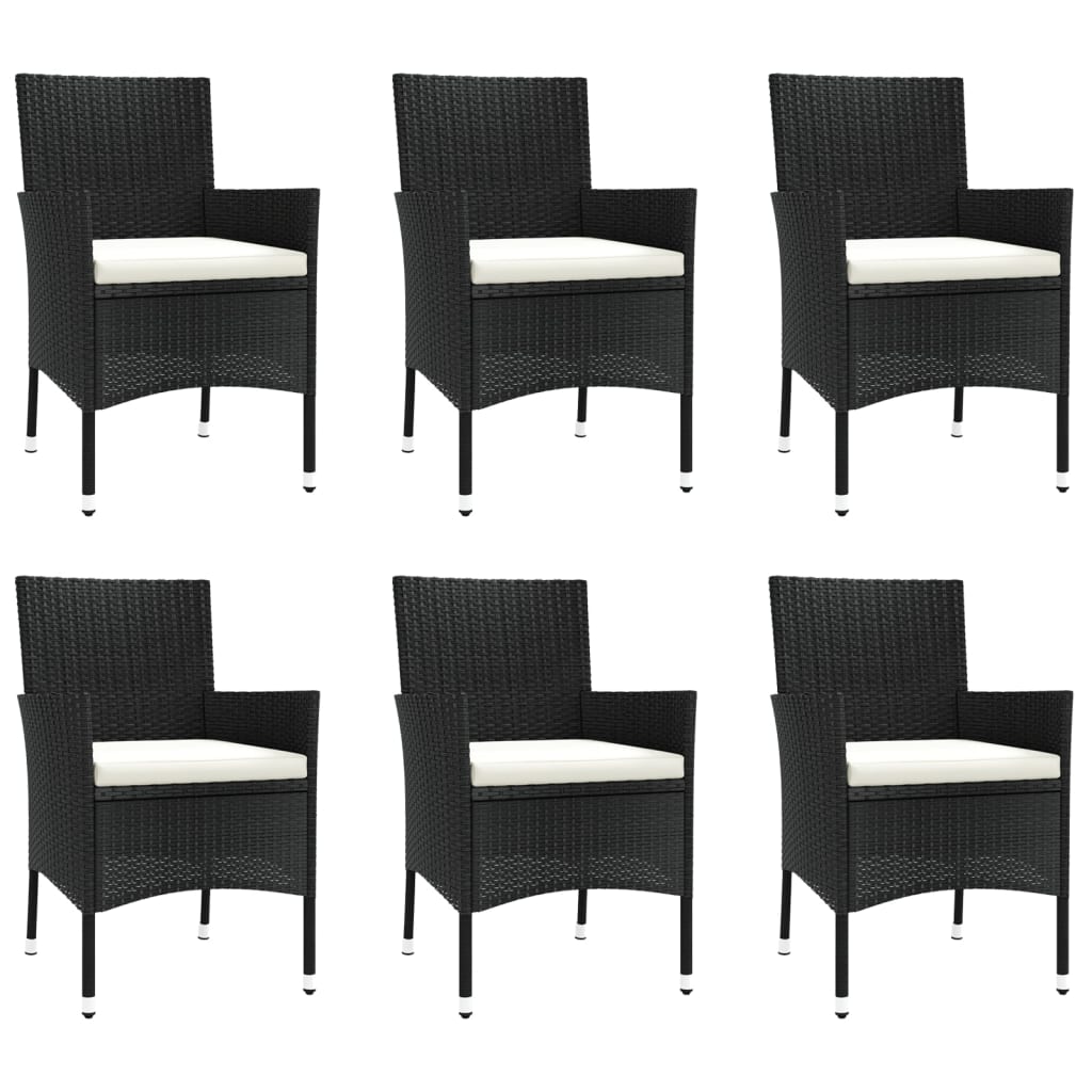 7 Piece Garden Dining Set With Cushions Black Poly Rattan