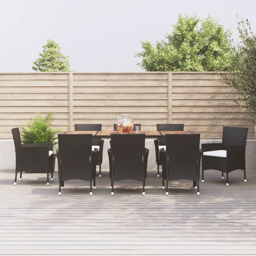 7 Piece Garden Dining Set With Cushions Black Poly Rattan