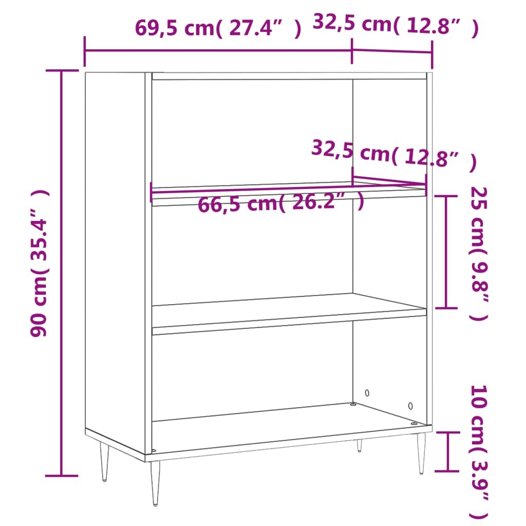 Bookcase 69.5X32.5X90 Cm Engineered Wood
