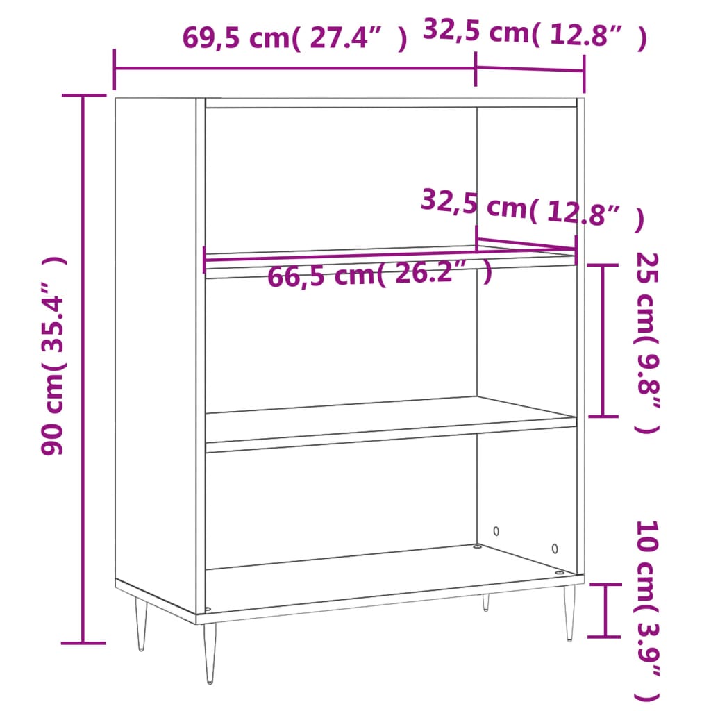 Bookcase 69.5X32.5X90 Cm Engineered Wood