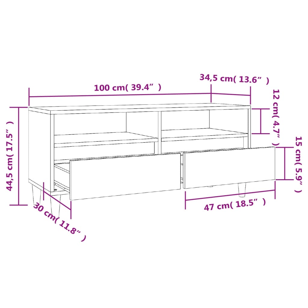 Tv Cabinet 100X34.5X44.5 Cm Engineered Wood