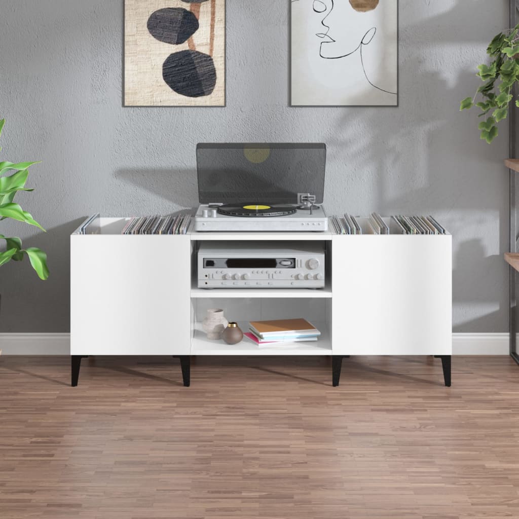Record Cabinet White 121X38X48 Cm Engineered Wood