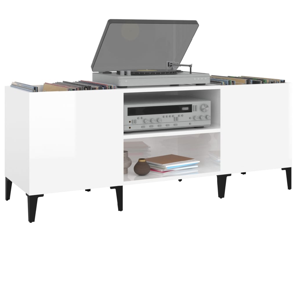 Record Cabinet White 121X38X48 Cm Engineered Wood