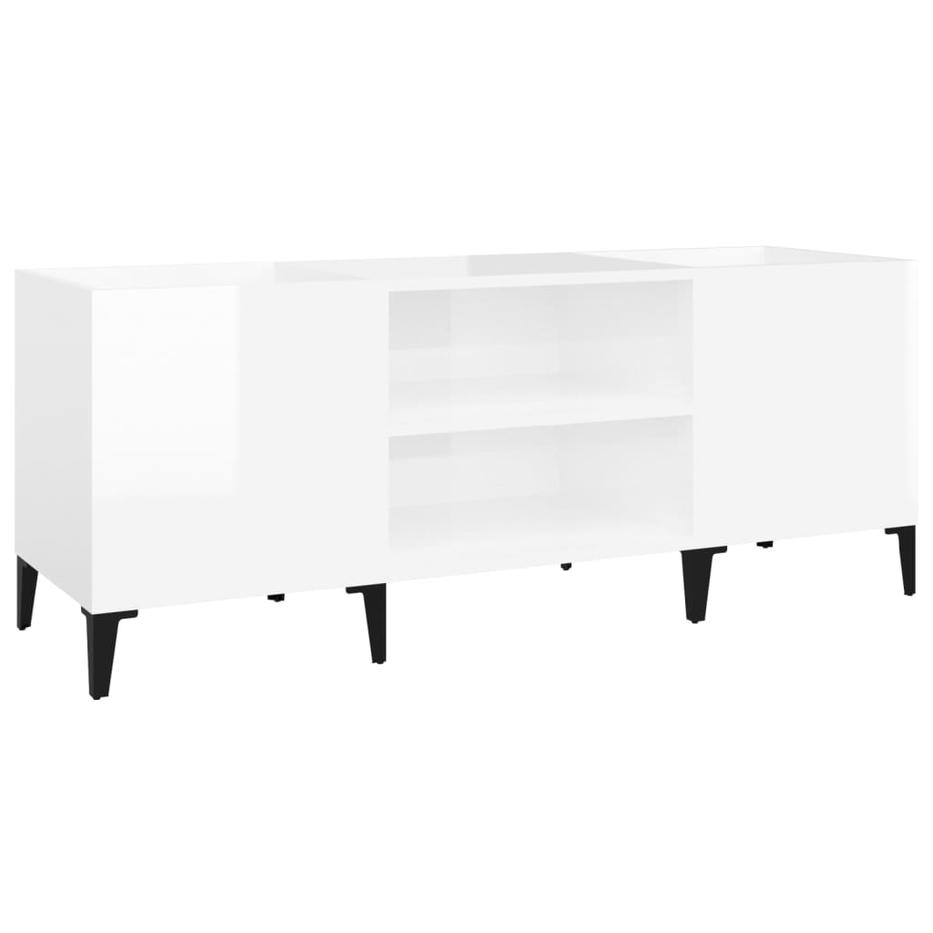 Record Cabinet High Gloss White 121X38X48 Cm Engineered Wood