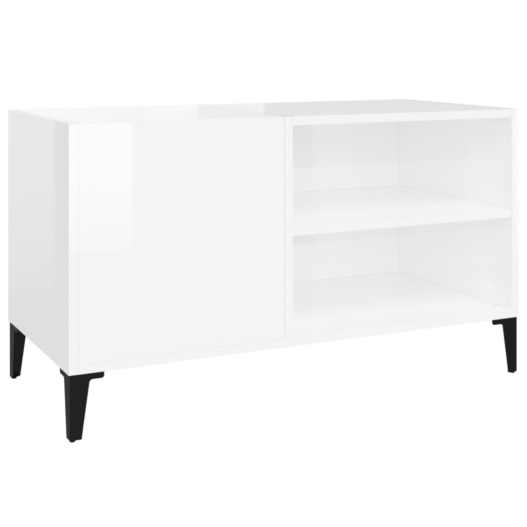 Record Cabinet High Gloss White 84.5X38X48 Cm Engineered Wood