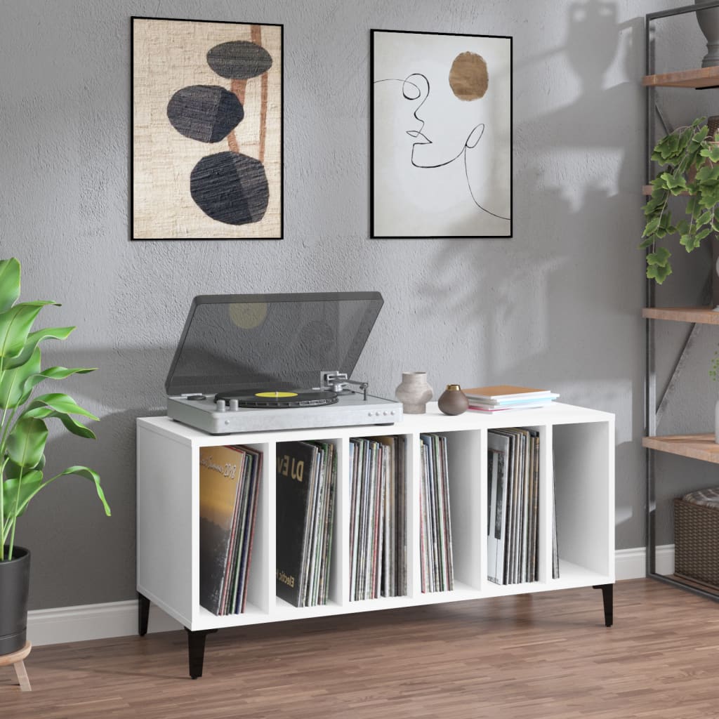 Record Cabinet White 100X38X48 Cm Engineered Wood