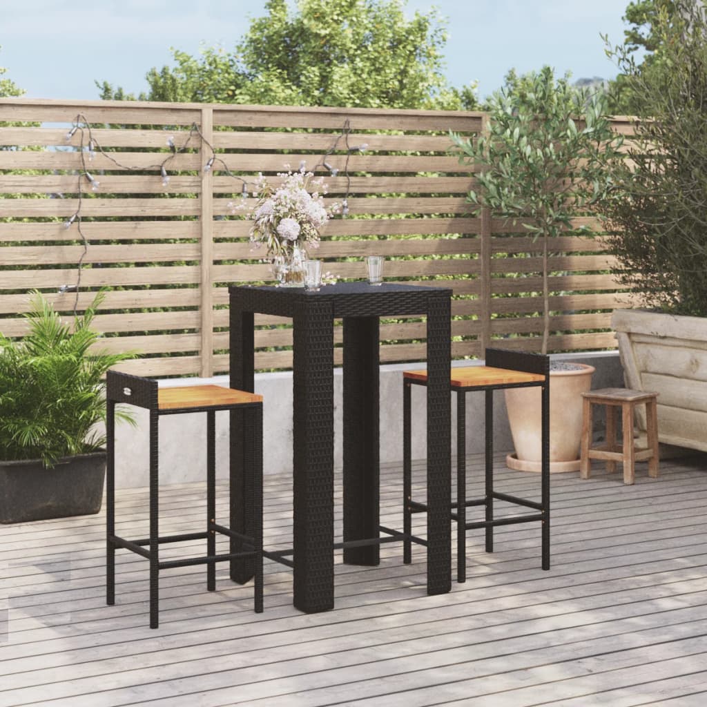 3 Piece Garden Bar Set Poly Rattan&Solid Wood Acacia