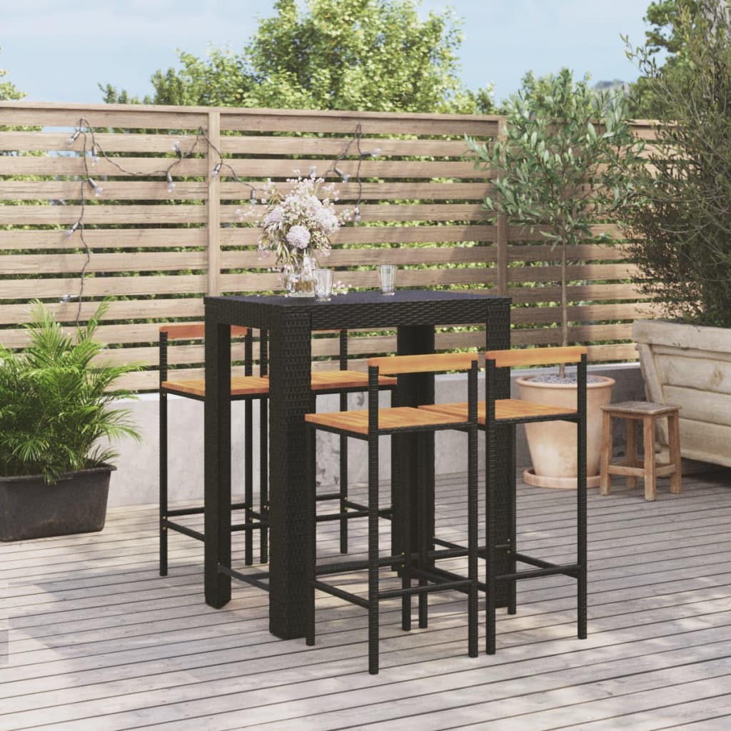 5 Piece Garden Bar Set Poly Rattan&Solid Wood Acacia