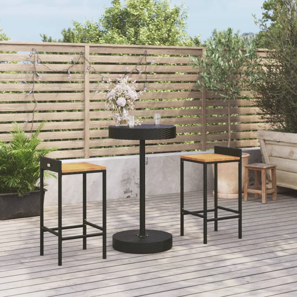 3 Piece Garden Bar Set Poly Rattan&Solid Wood Acacia