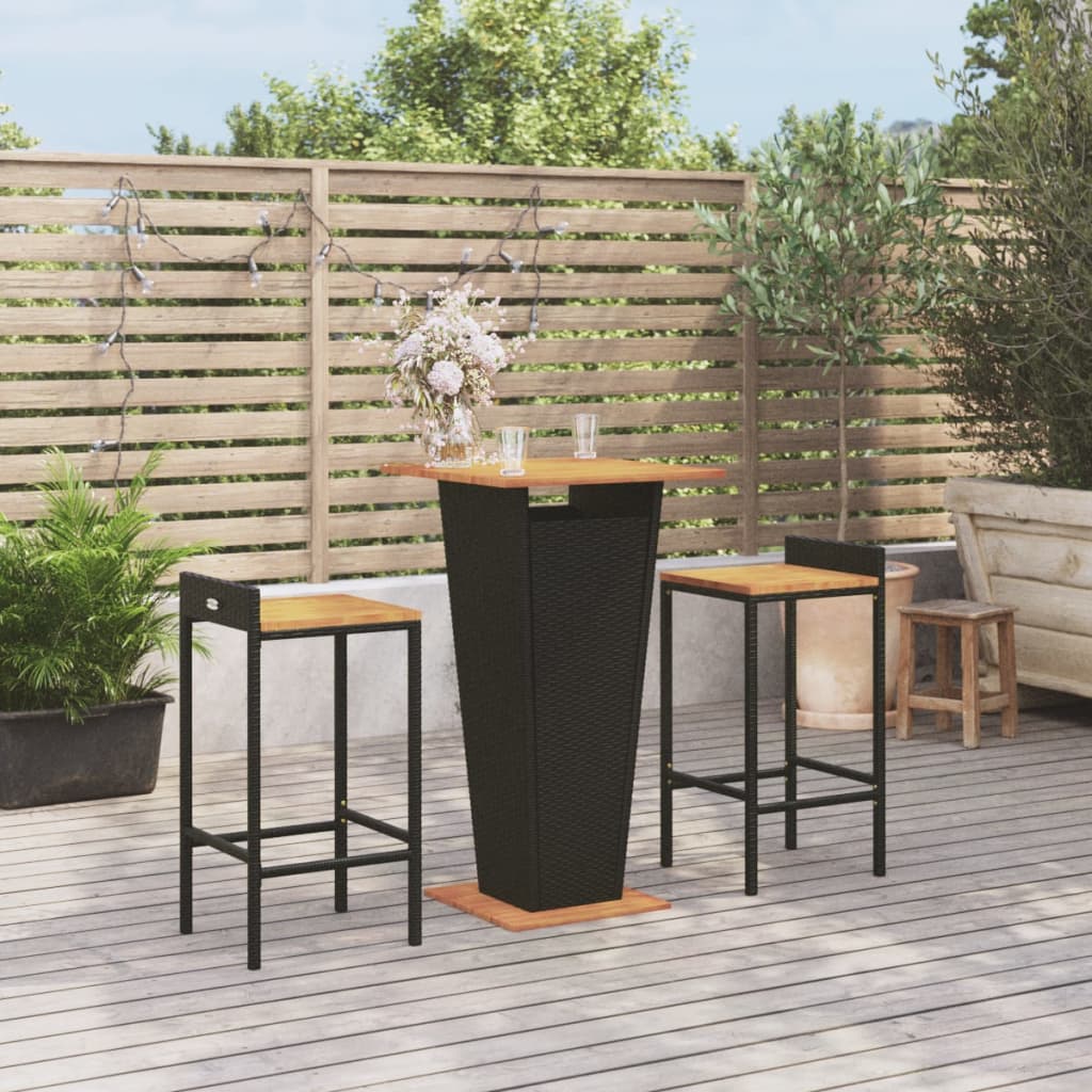3 Piece Garden Bar Set Poly Rattan&Solid Wood Acacia