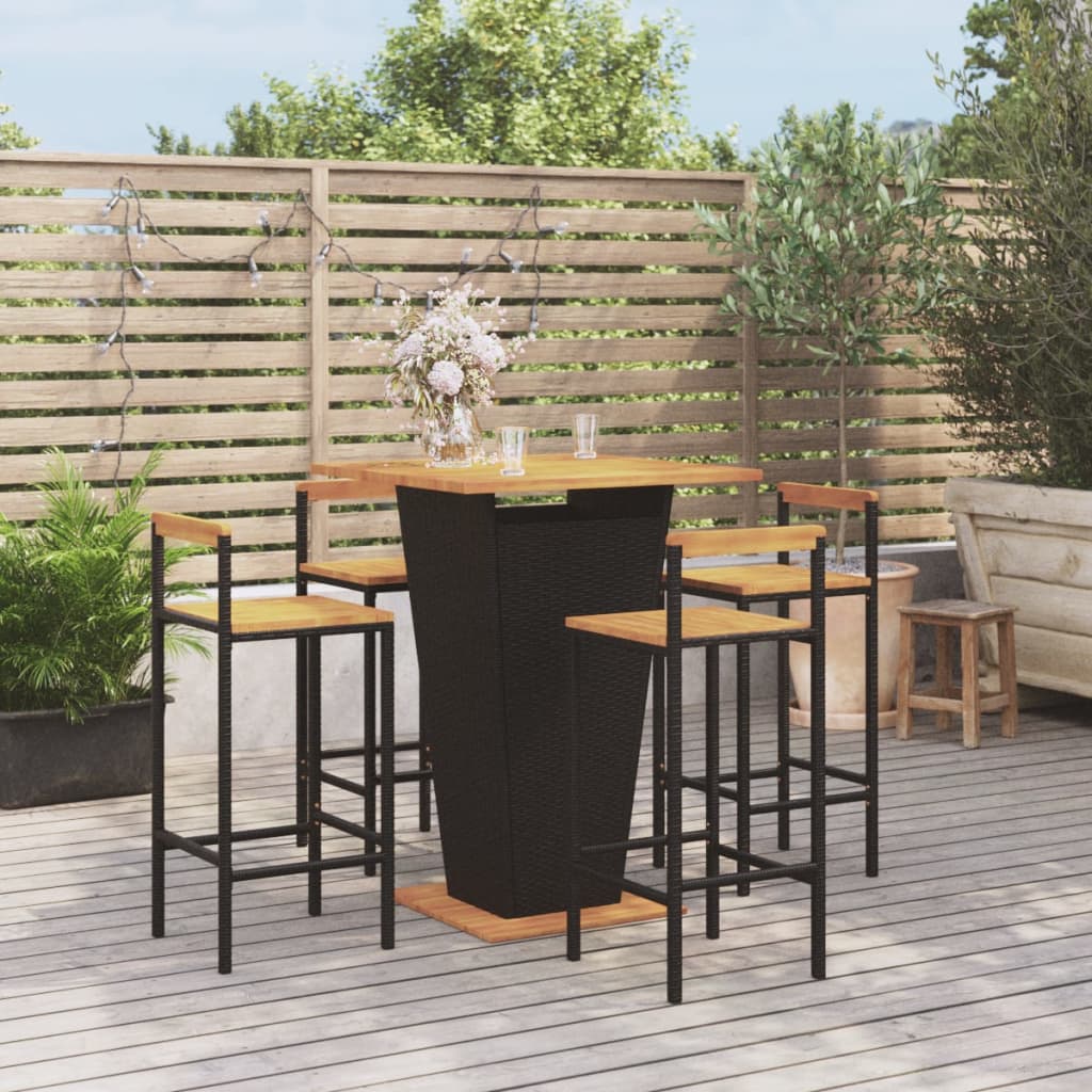5 Piece Garden Bar Set Poly Rattan&Solid Wood Acacia
