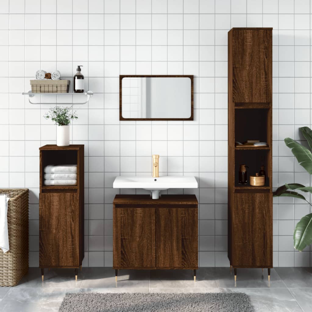 3 Piece Bathroom Cabinet Set Engineered Wood