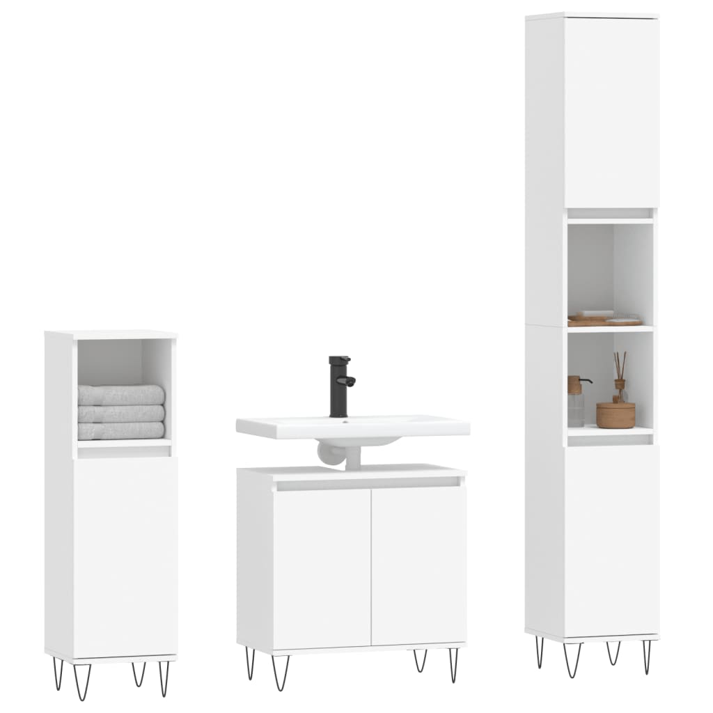 3 Piece Bathroom Cabinet Set Engineered Wood