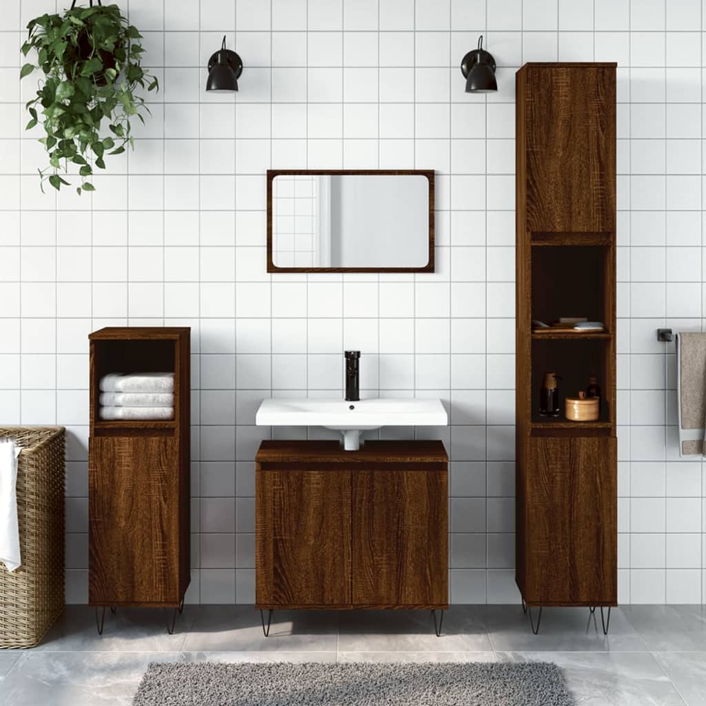 3 Piece Bathroom Cabinet Set Engineered Wood