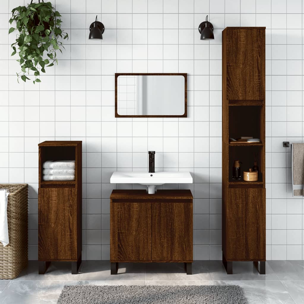 3 Piece Bathroom Cabinet Set Engineered Wood