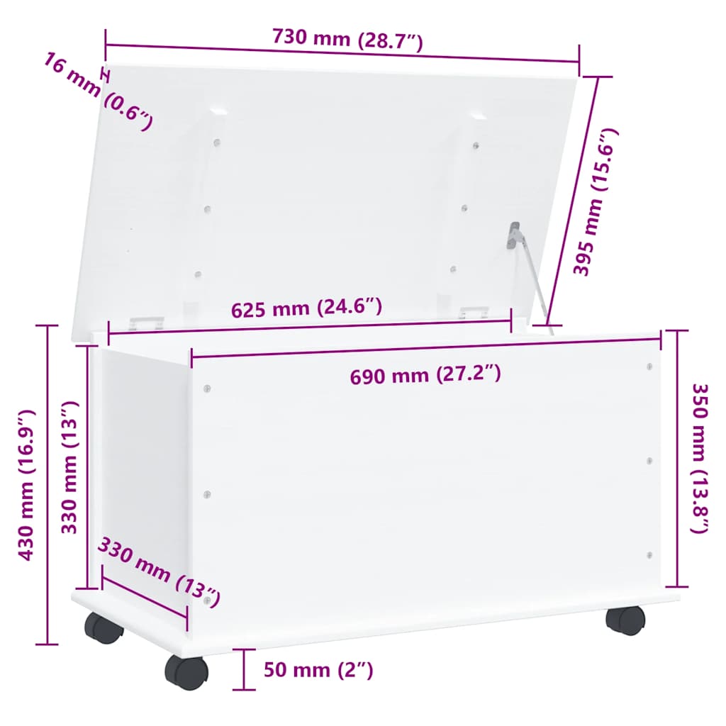 Storage Chest With Wheels Alta 73X39.5X43 Cm Solid Wood Pine