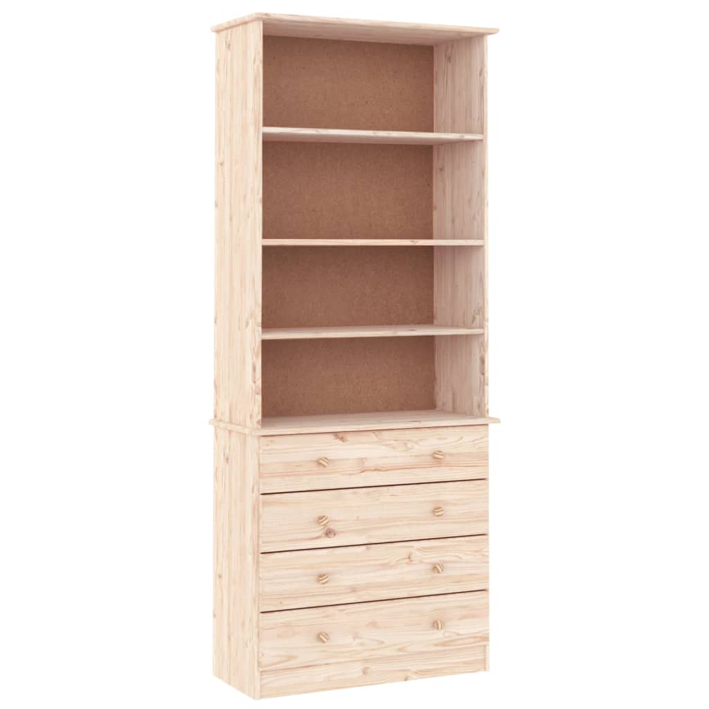 Bookcase With Drawers Alta 77X35X186.5 Cm Solid Wood Pine