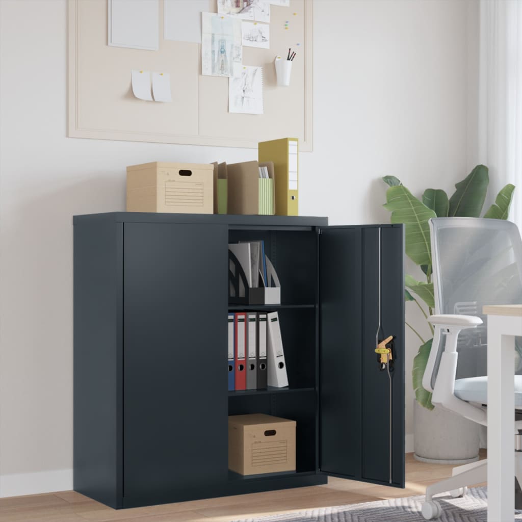 Office Cabinet With 2 Doors Grey 90 Cm Steel