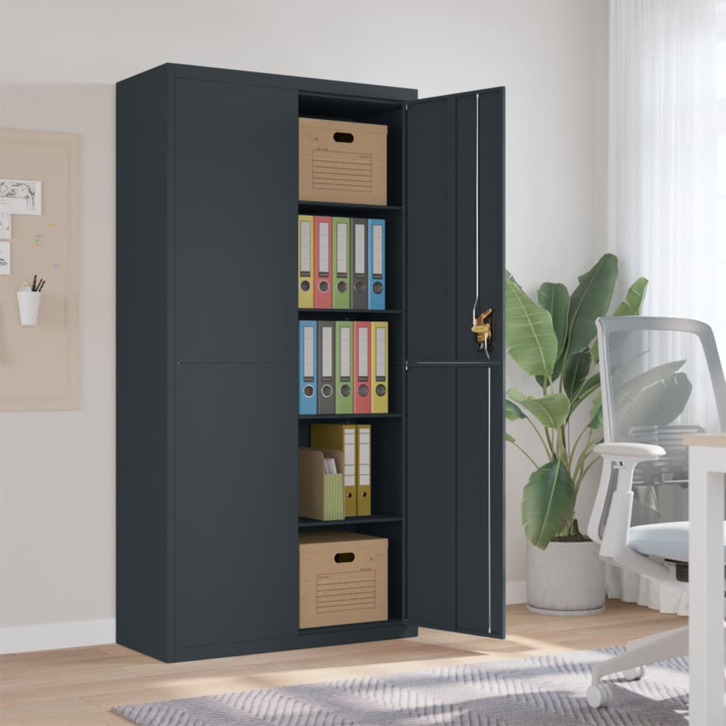 Office Cabinet With 2 Doors Grey 90 Cm Steel