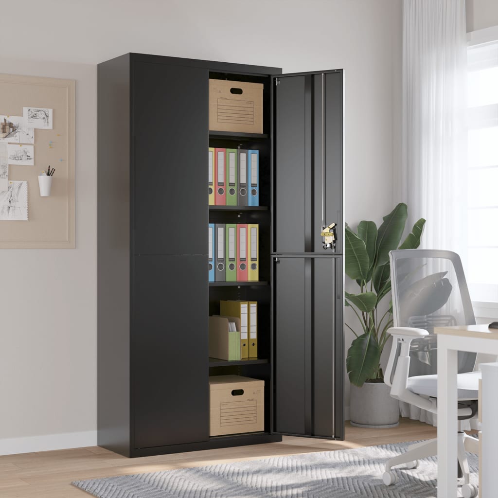 Office Cabinet With 2 Doors Grey 90 Cm Steel