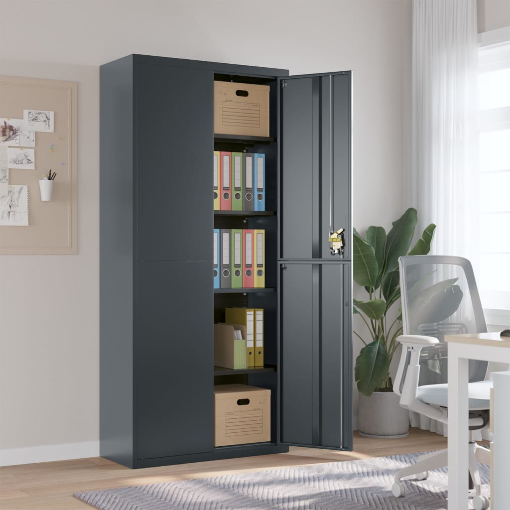 Office Cabinet With 2 Doors Grey 90 Cm Steel