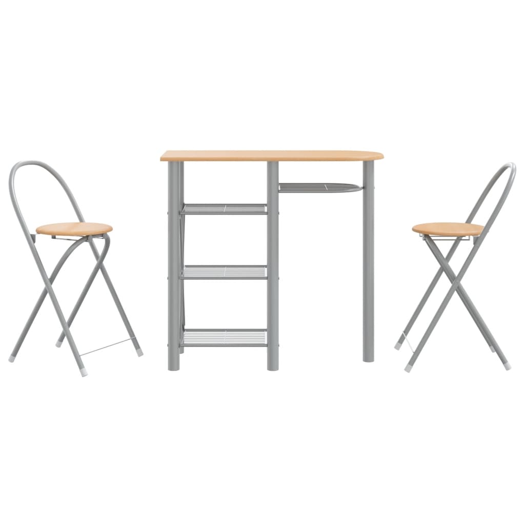 3 Piece Bar Set Grey And Brown Engineered Wood And Iron