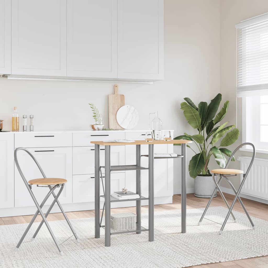 3 Piece Bar Set Grey And Brown Engineered Wood And Iron