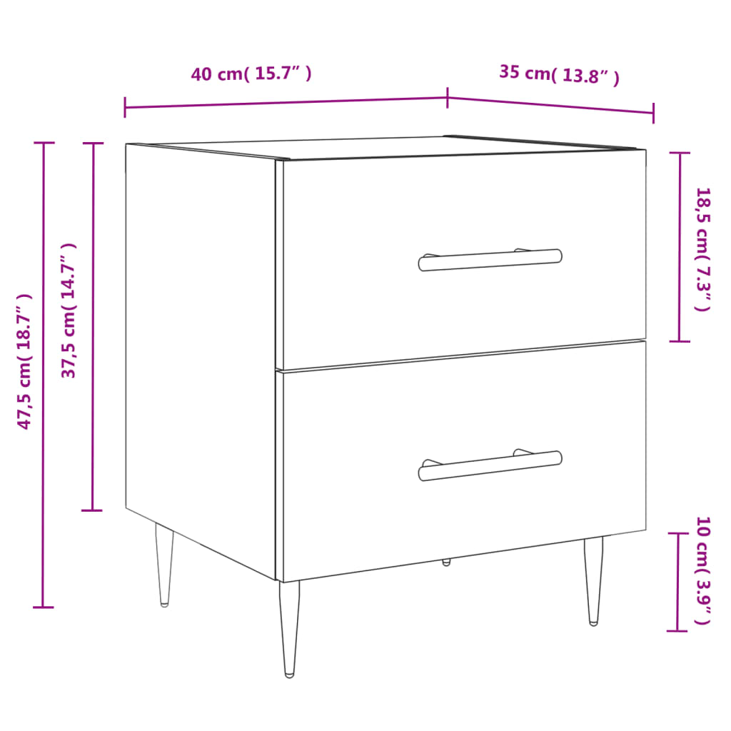 Bedside Cabinet 40X35X47.5 Cm Engineered Wood