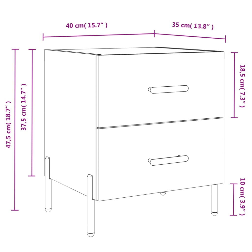Bedside Cabinet 40X35X47.5 Cm Engineered Wood