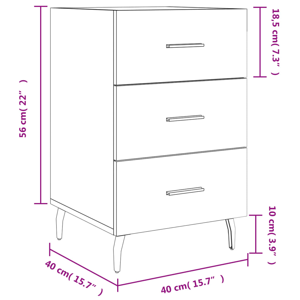 Bedside Cabinet 40X40X66 Cm Engineered Wood