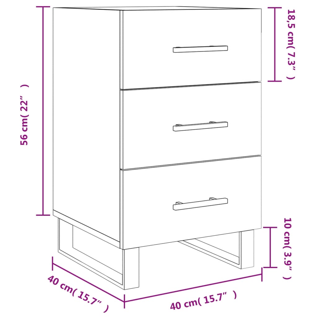 Bedside Cabinet 40X40X66 Cm Engineered Wood