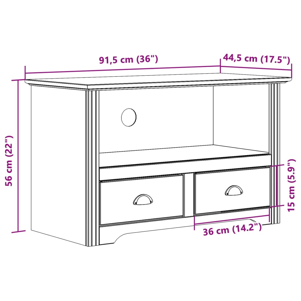 Tv Cabinet With 2 Drawers Bodo 91X43X56 Cm Solid Wood Pine