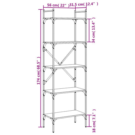 Bookcase 5-Tier 56X31.5X Engineered Wood