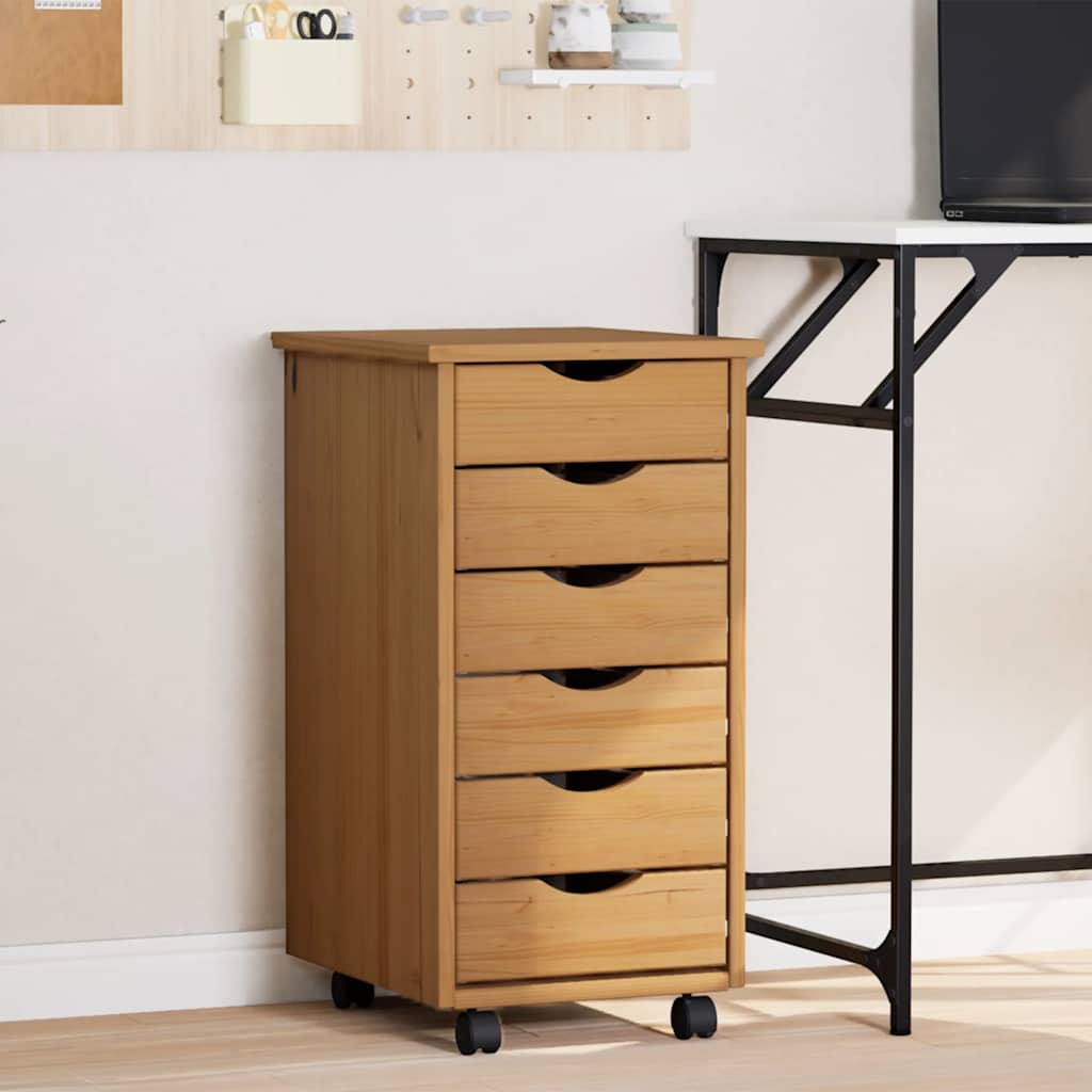 Rolling Cabinet With Drawers Moss Solid Wood Pine