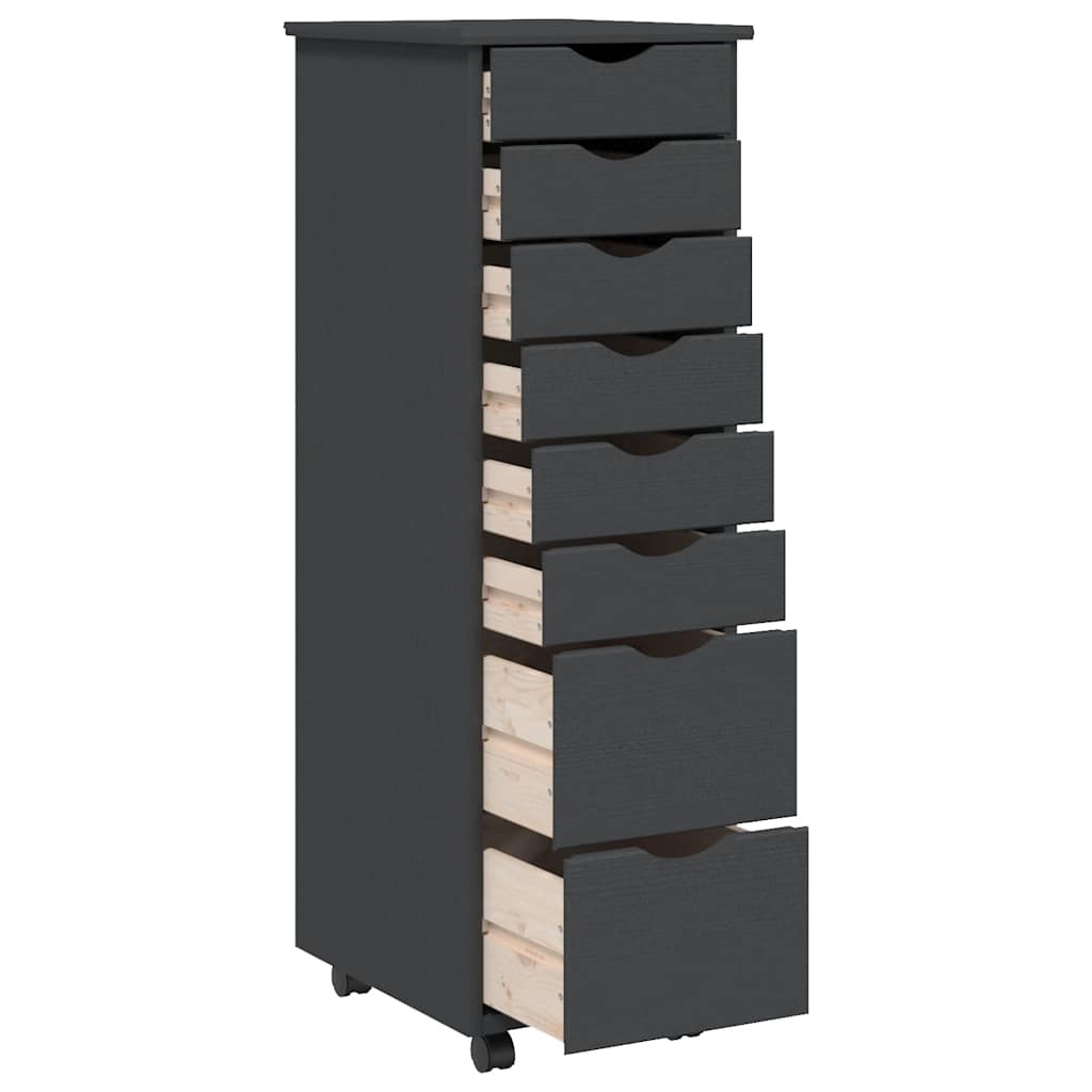 Rolling Cabinet With Drawers Moss Solid Wood Pine