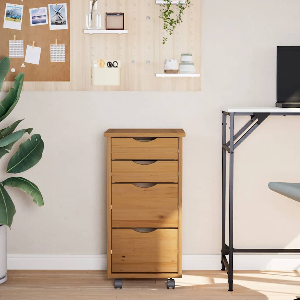Rolling Cabinet With Drawers Moss Solid Wood Pine