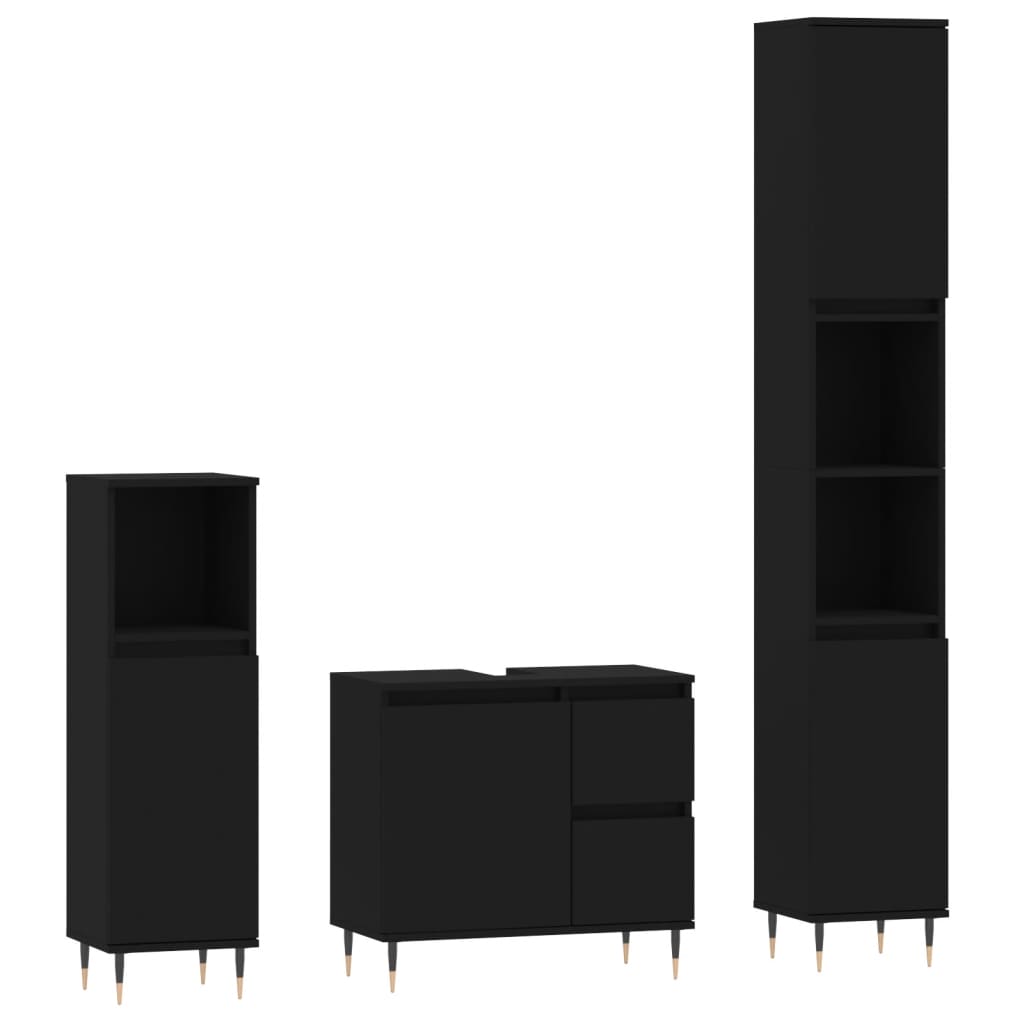 3 Piece Bathroom Furniture Set Engineered Wood